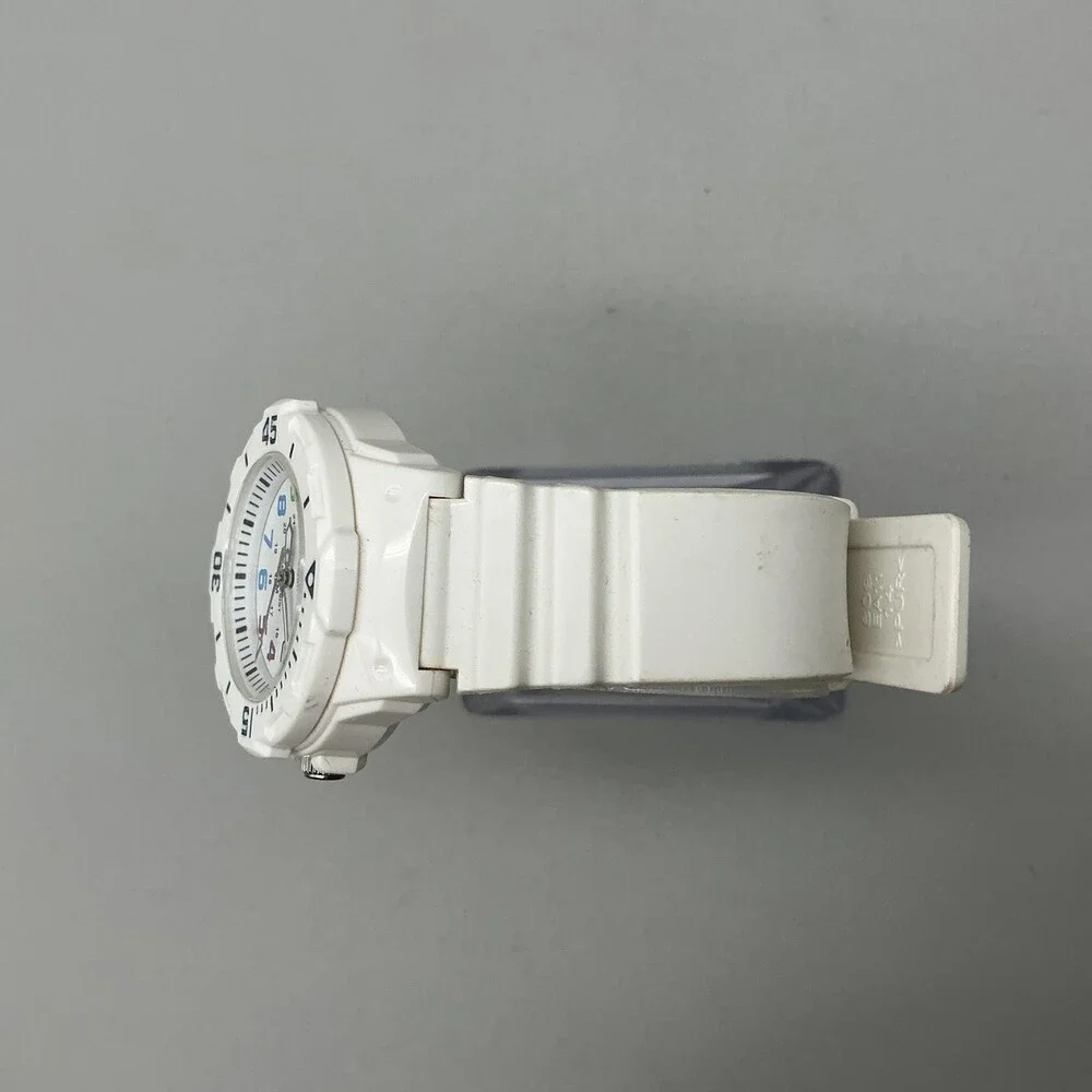 Casio White Quartz Watch with Multicolor Numerals
